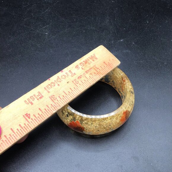 Resin Bangle Bracelet Preserved Dried Flowers Clear Resin with Orange Petals - Picture 5 of 6